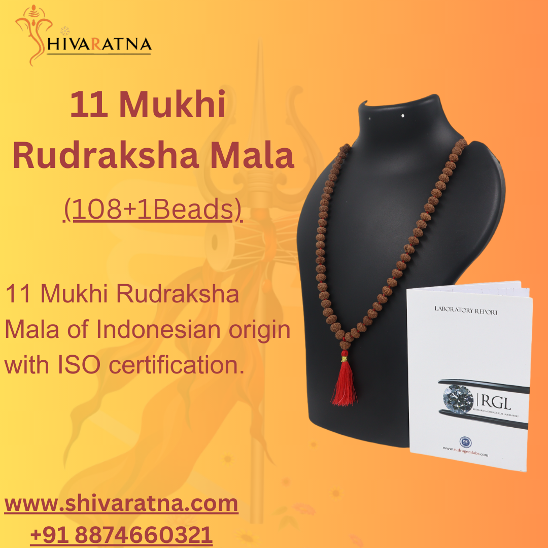 ShivaRatna 11 Mukhi Rudraksha Mala -108 +1 Beads (ISO Certified)