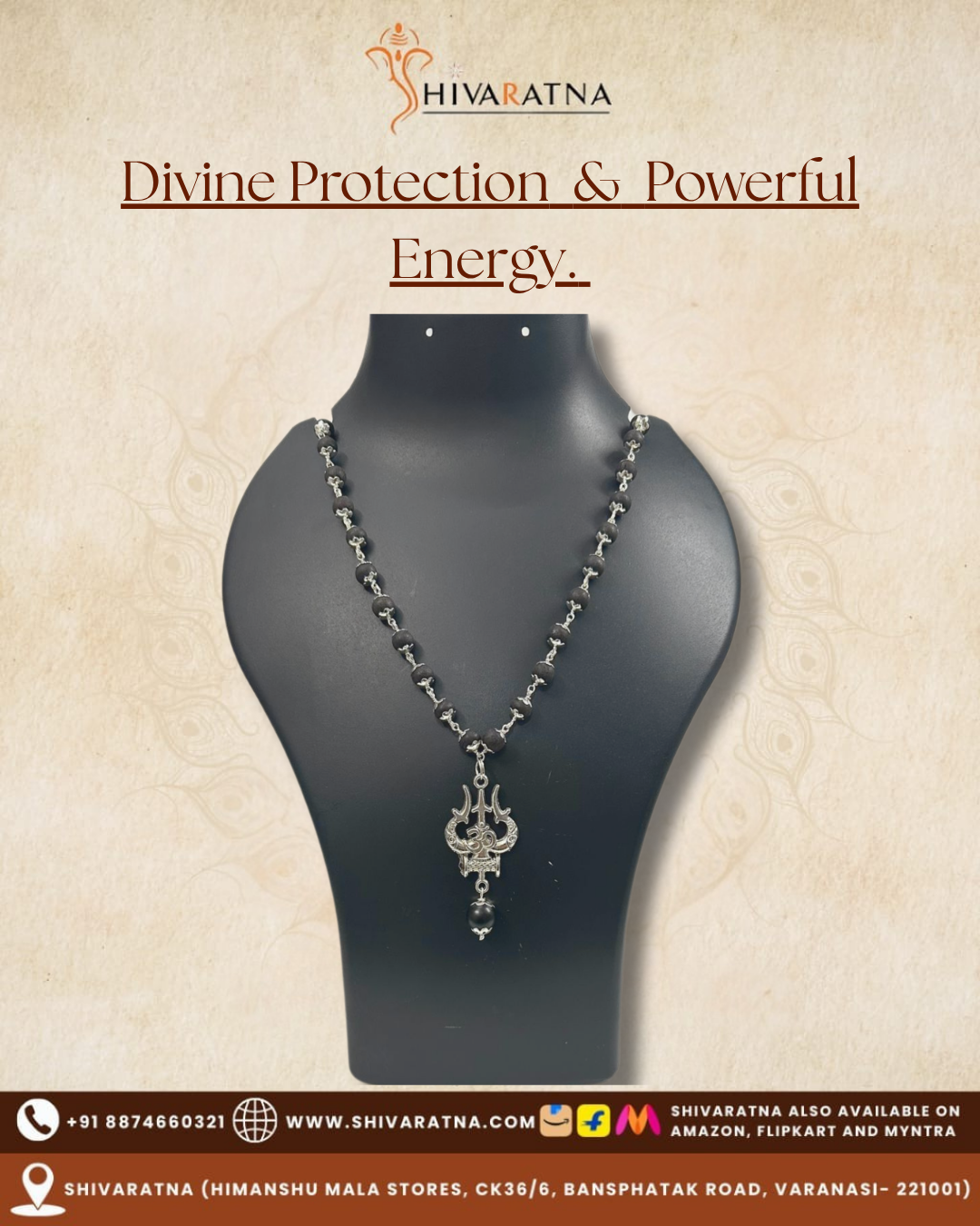 ShivaRatna OM Shiva Trishool Karungali Mala - Lab Certified