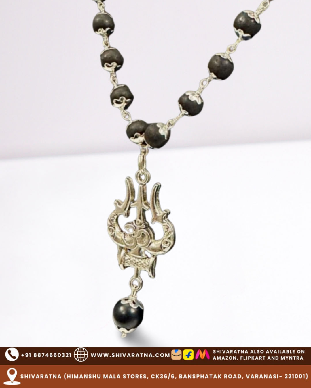 ShivaRatna OM Shiva Trishool Karungali Mala - Lab Certified