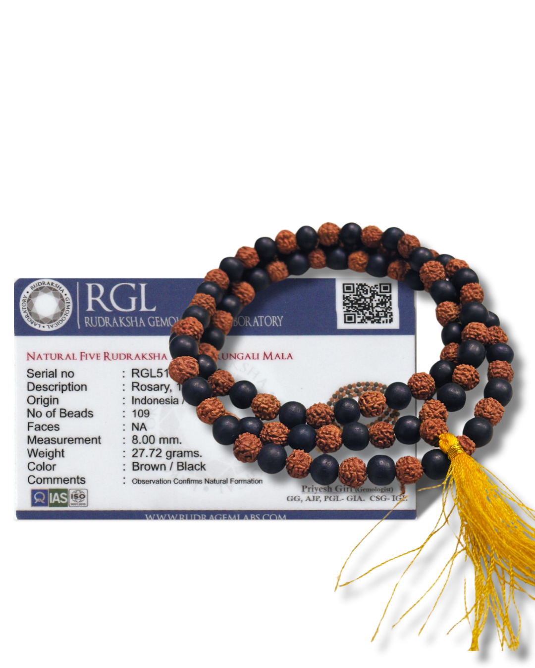ShivaRatna Original Karungali Rudraksha Malai 108+1 Beads 8mm (ISO Lab Certified)