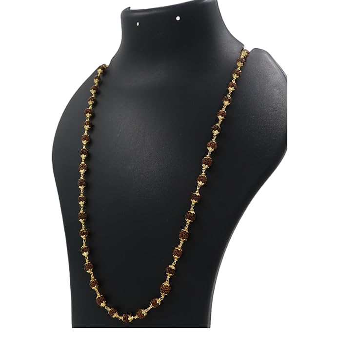 ShivaRatna Gold Plated Rudraksha Mala - 6 Months Color Guarantee - Real Rudraksha