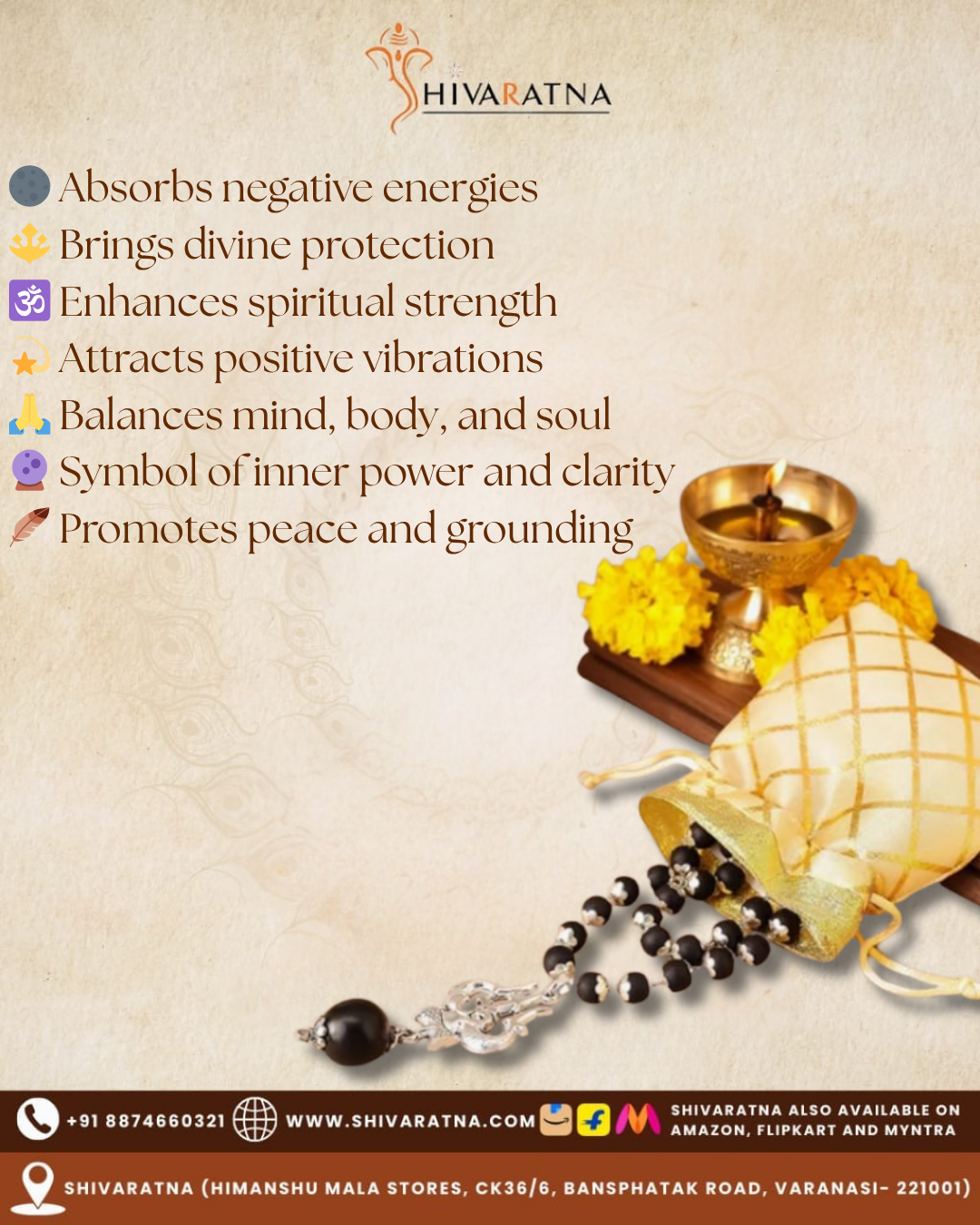 ShivaRatna OM Shiva Trishool Karungali Mala - Lab Certified