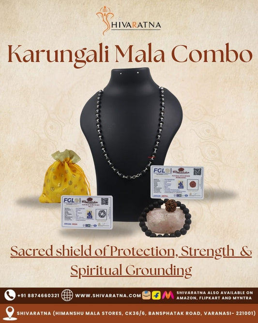 ShivaRatna 100% Natural Karungali Malai (54+1, 8mm) German Silver Finish | Dual Lab Certified Free: Karungali Bracelet + 5 Mukhi Rudraksha கருங்காலி மாலை – Sacred. Energized. Divine.