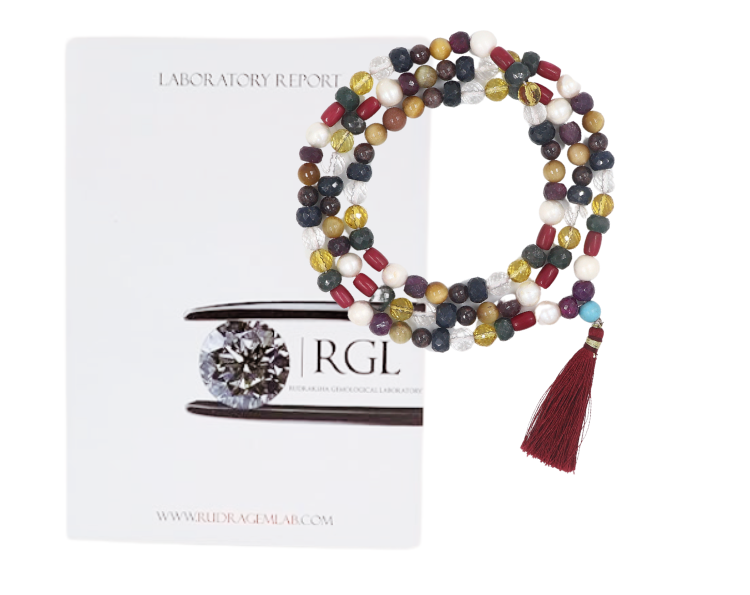 ShivaRatna Navratna Mala 108 + 1 Beads- Lab Certified- (ELITE BEADS)