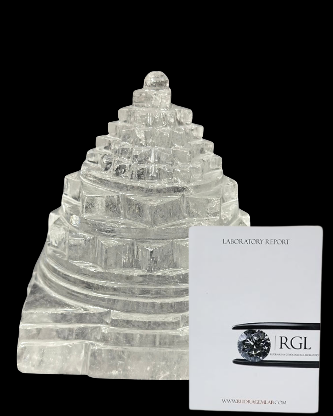 ShivaRatna Sphatik Shree Yantra - 916g, Lab-Certified, 95mm Height, 60% Stone Clarity