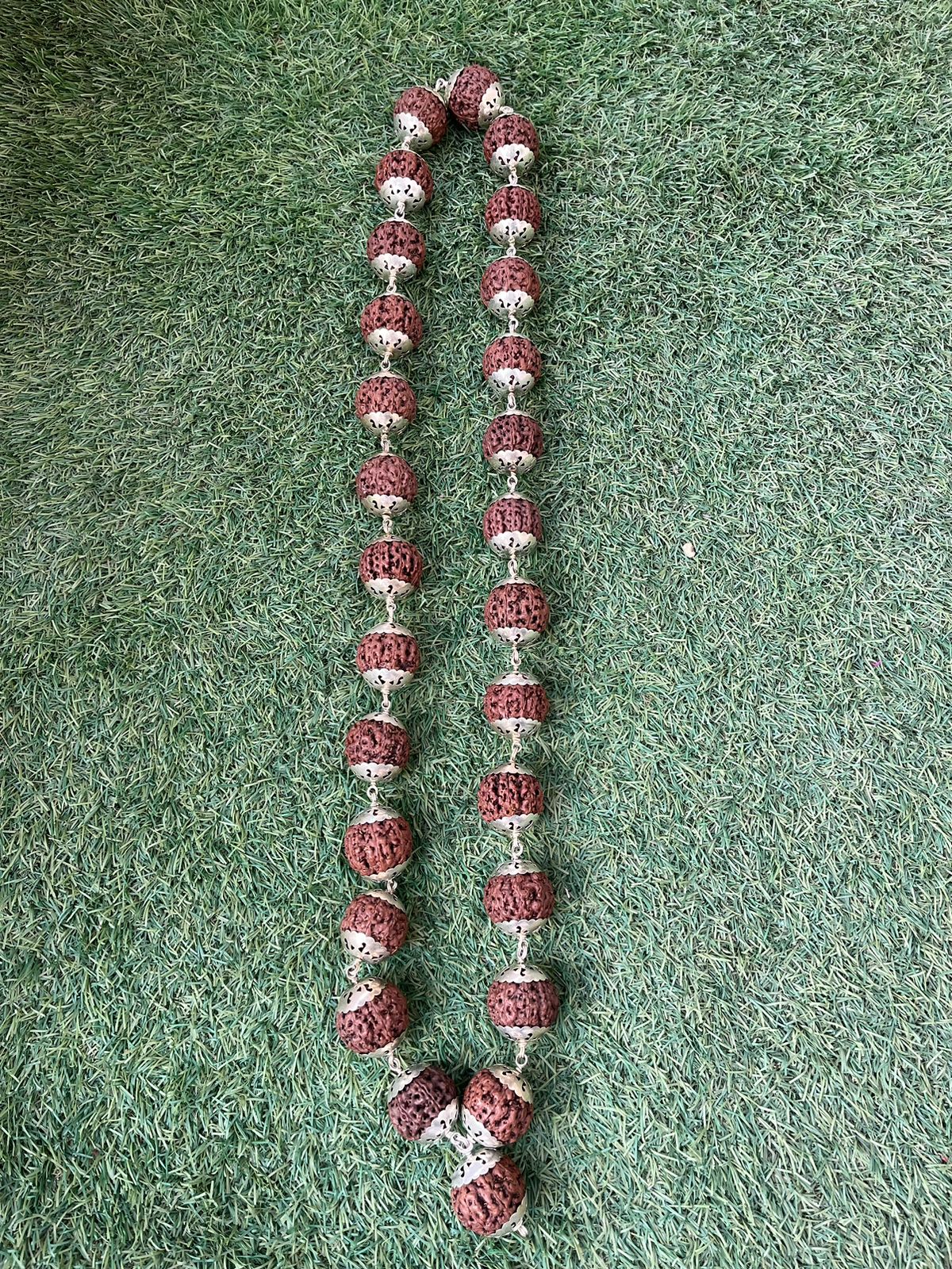 ShivaRatna Rudraksha Kantha Mala with German Silver Capping (26+1 indonesian Beads)