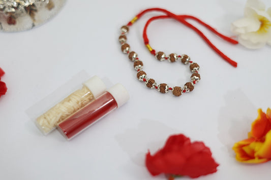 shivaratna rudraksha rakhi with chandan tilak