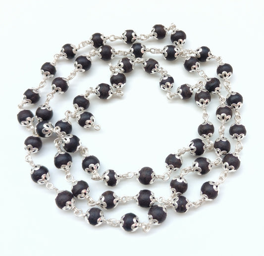 ShivaRatna Original 925 Silver Karungali Malai 8 mm 54+1 Beads, Silver Ebony Beads/Government Lab Certified