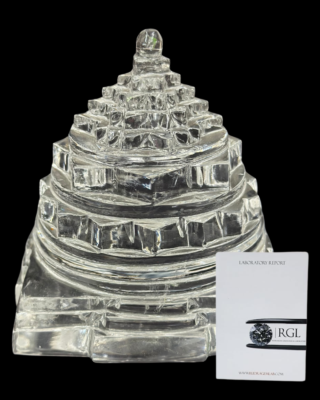 ShivaRatna Sphatik Shree Yantra - 1095g, Lab-Certified, 98mm Height, 95% Stone Clarity