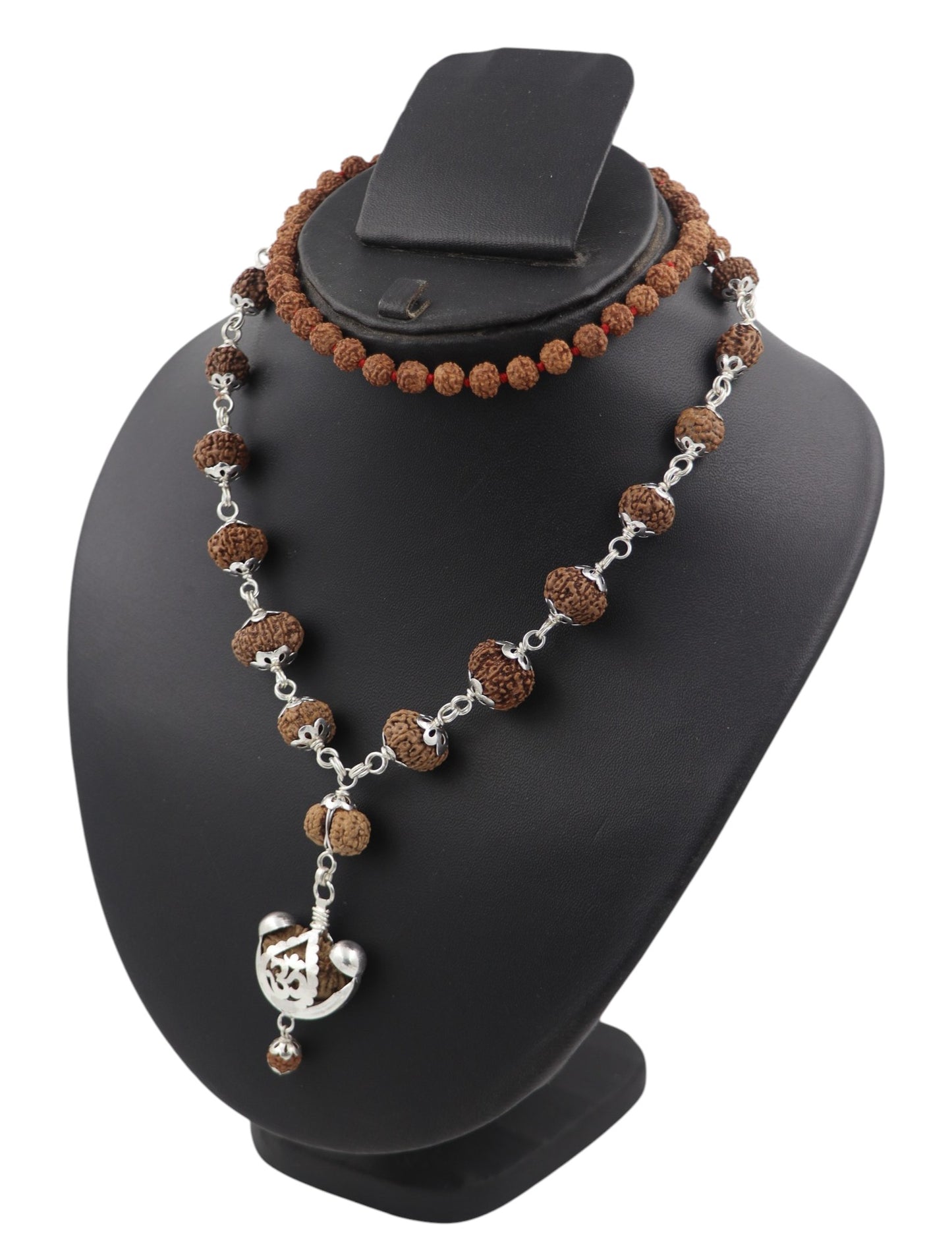 ShivaRatna Siddha Rudraksha Mala 1-14 Mukhi (Silver Capped)+ 5 Mukhi Rudraksha Mala - Lab Certified