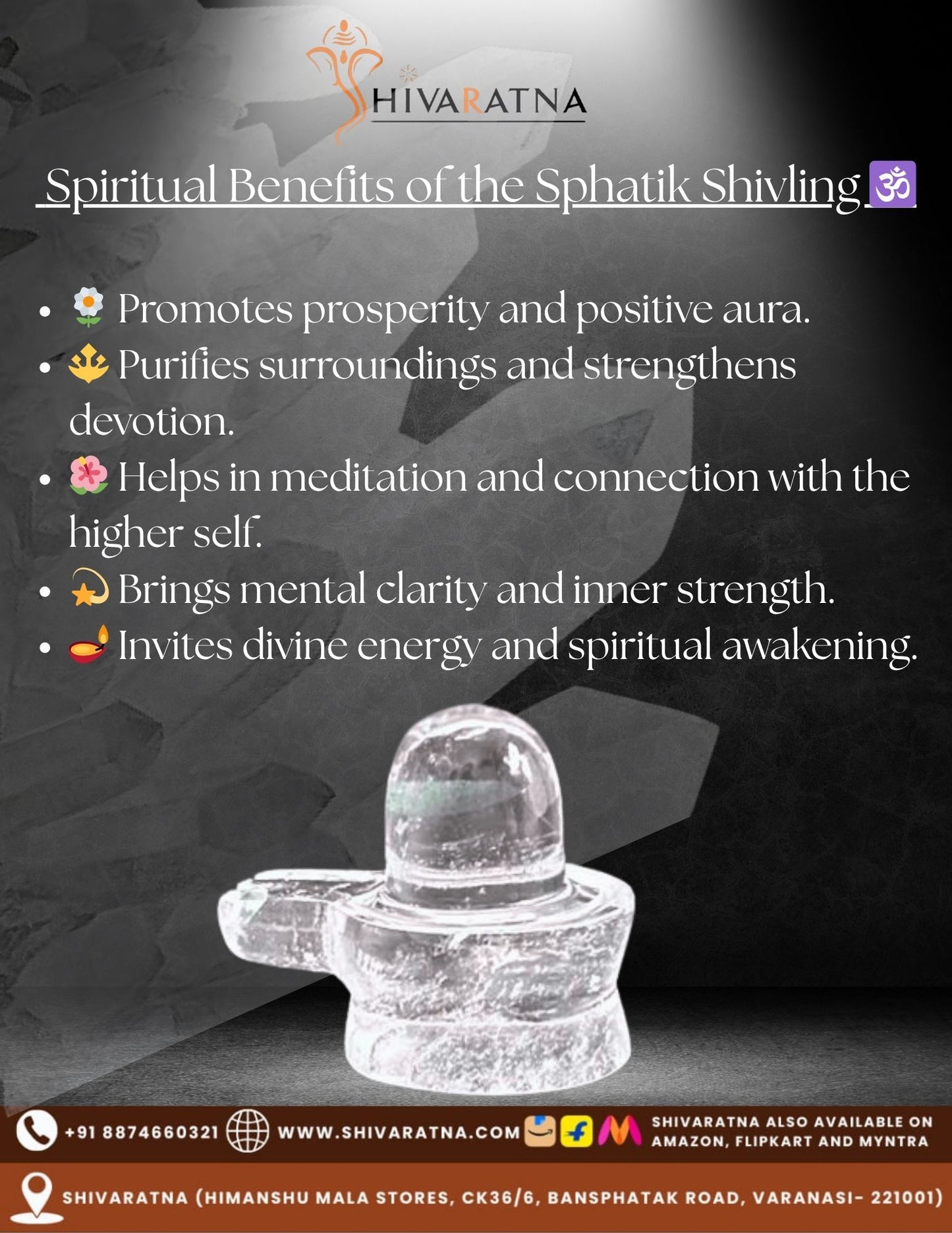 ShivaRatna 100% Natural Sphatik Shivling (AAA Quality) – 90-95 Grams