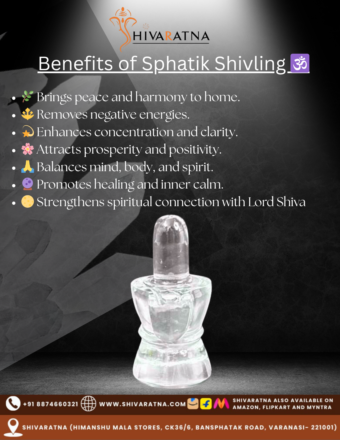 🔱 ShivaRatna 100% Natural Sphatik Shivling (AAA Quality) – 30–35 Grams