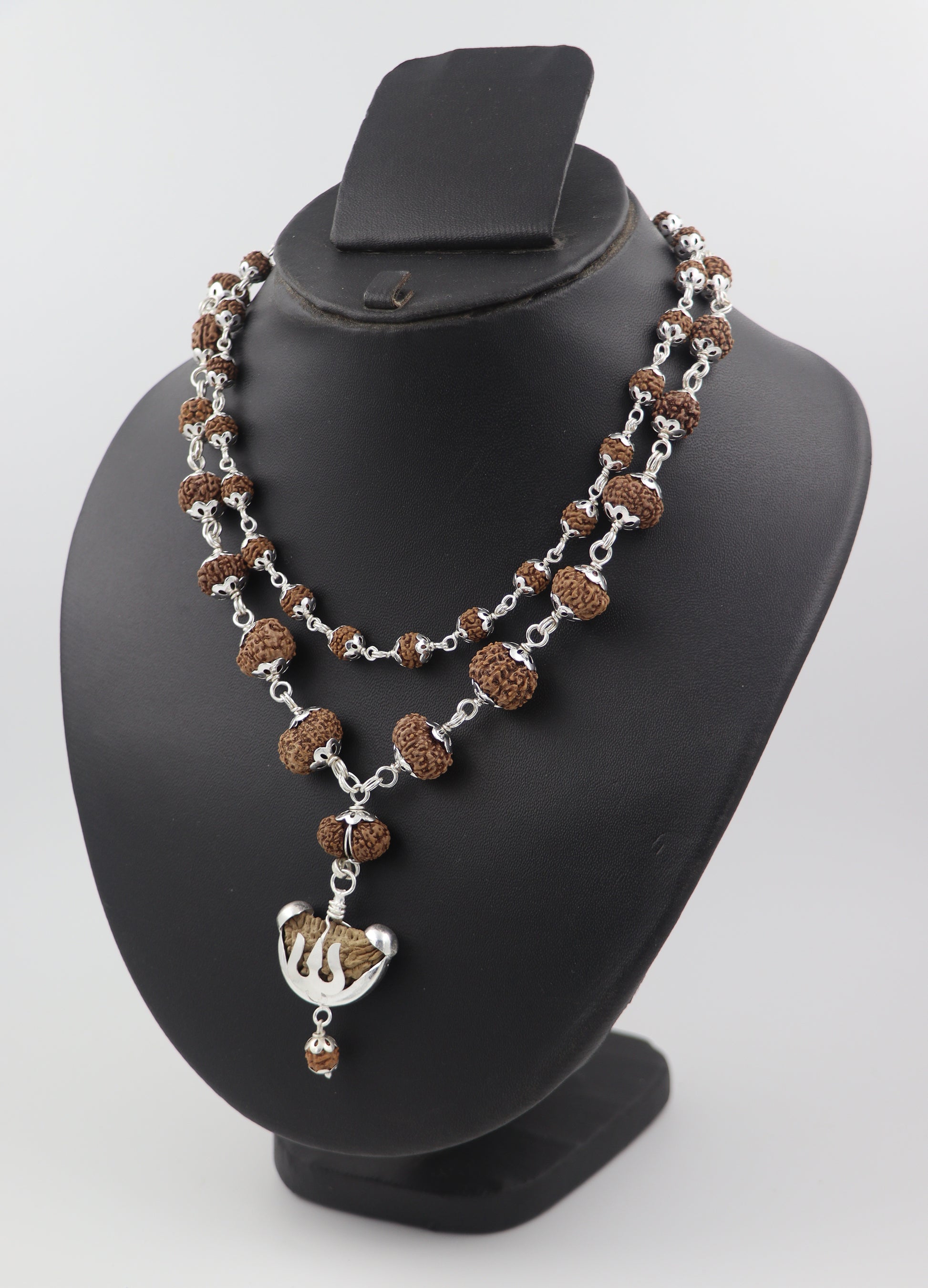 ShivaRatna Siddha Rudraksha Mala 1-14 Mukhi + 5 Mukhi Rudraksha Mala in Silver - Lab Certified - ShivaRatna
