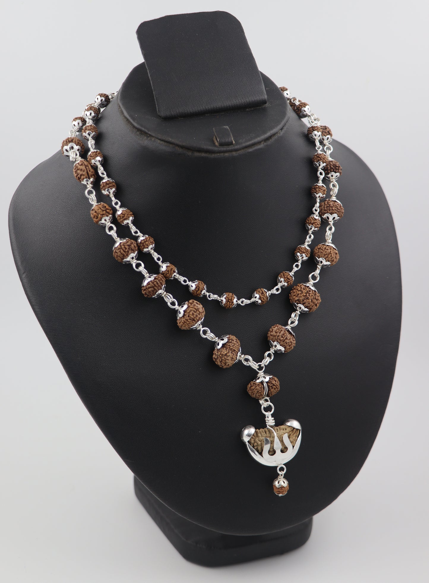 ShivaRatna Siddha Rudraksha Mala 1-14 Mukhi + 5 Mukhi Rudraksha Mala in Silver - Lab Certified - ShivaRatna