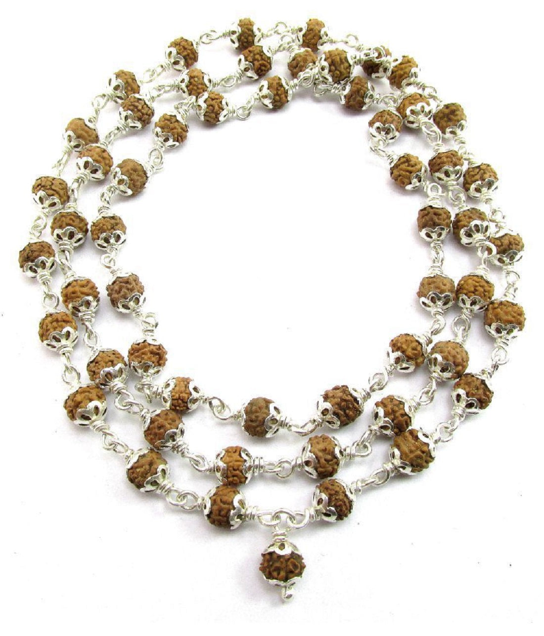 panch mukhi rudraksha mala - sterling silver capping