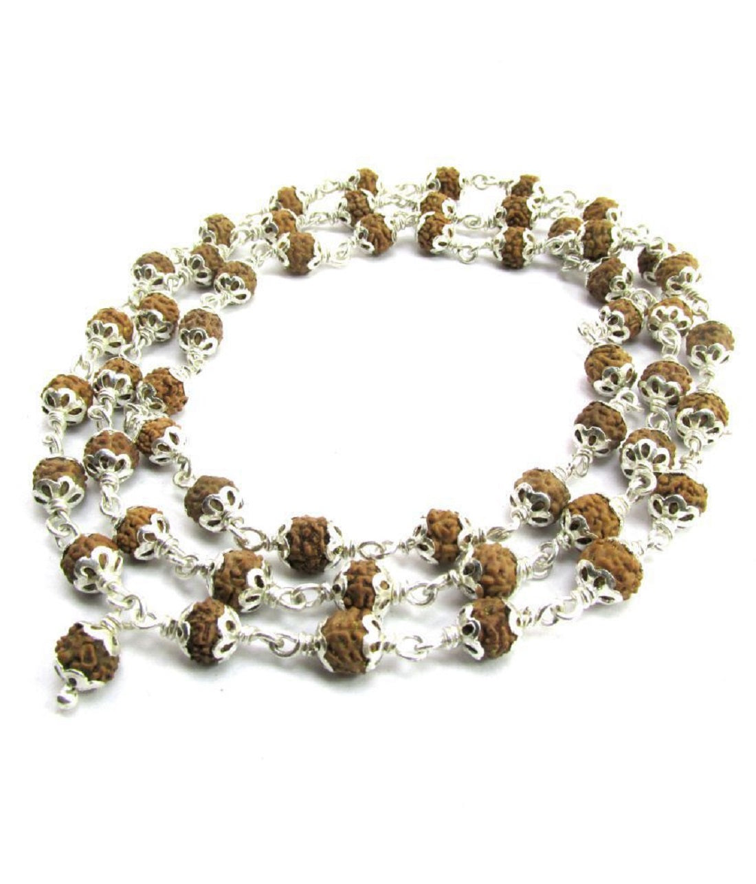 ShivaRatna 4 Mukhi Nepali Rudraksha Guru Mani + Five Mukhi Rudraksha (54 Beads) Made in Pure Silver - ShivaRatna
