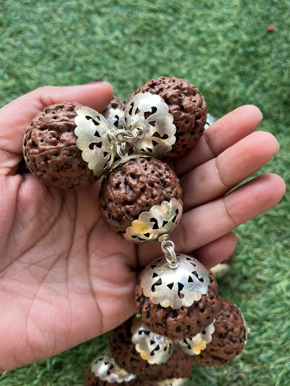 ShivaRatna Rudraksha Kantha Mala with German Silver Capping (26+1  indonesian Beads)