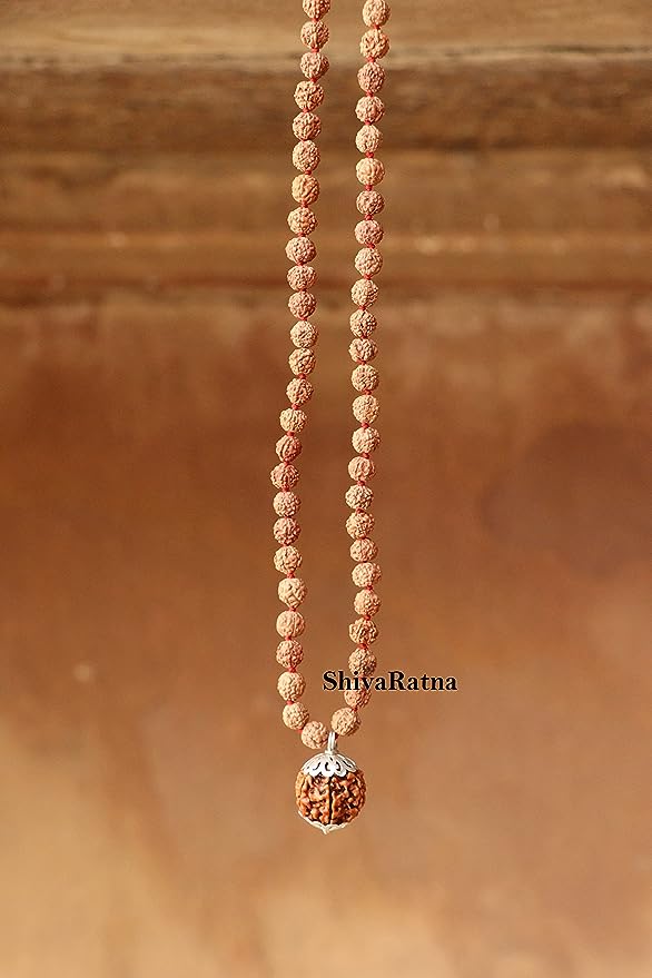ShivaRatna 7 Mukhi Rudraksha (Nepal) + 109 Beads of 5 Mukhi Rudraksha mala (Pure Silver Cap & Lab Certified) - ShivaRatna